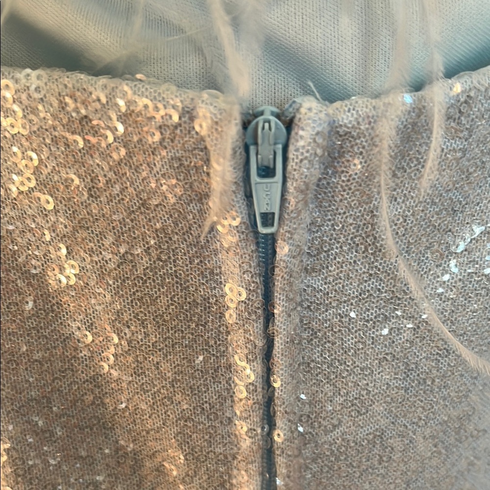 NWT B. Darlin Blue Sequin Feather Cocktail Dress - Picture 7 of 11